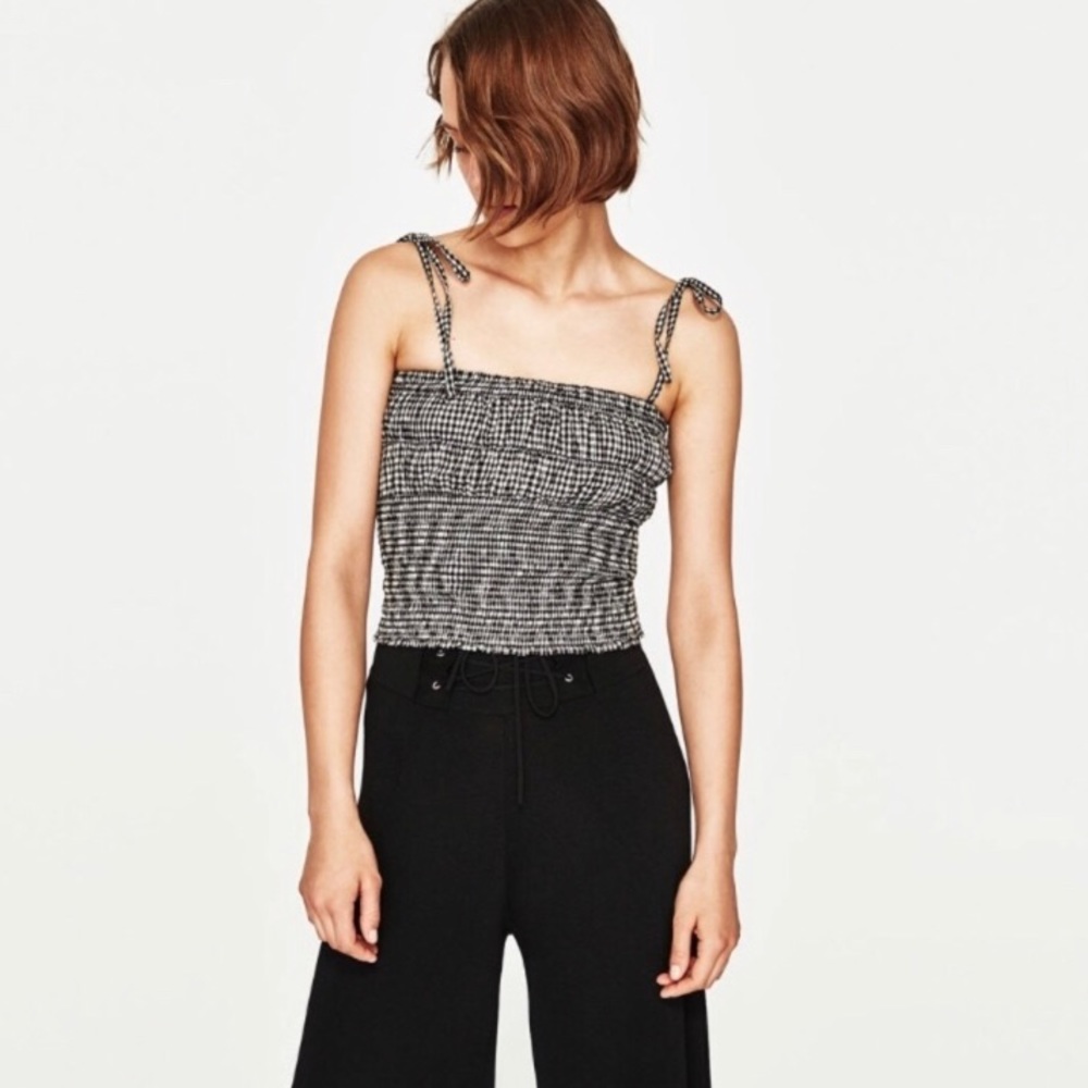 💛 NWOT Zara Gingham Bow Strap Tank
